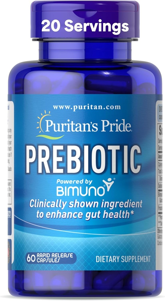 Puritánska pýcha Prebiotiká pre mužov a ženy Powered by Bimuno, Dietary Supplement for Advanced Gut Health, Helps to Alleviate Bloating, 60 Rýchle uvoľnenie Kapsule