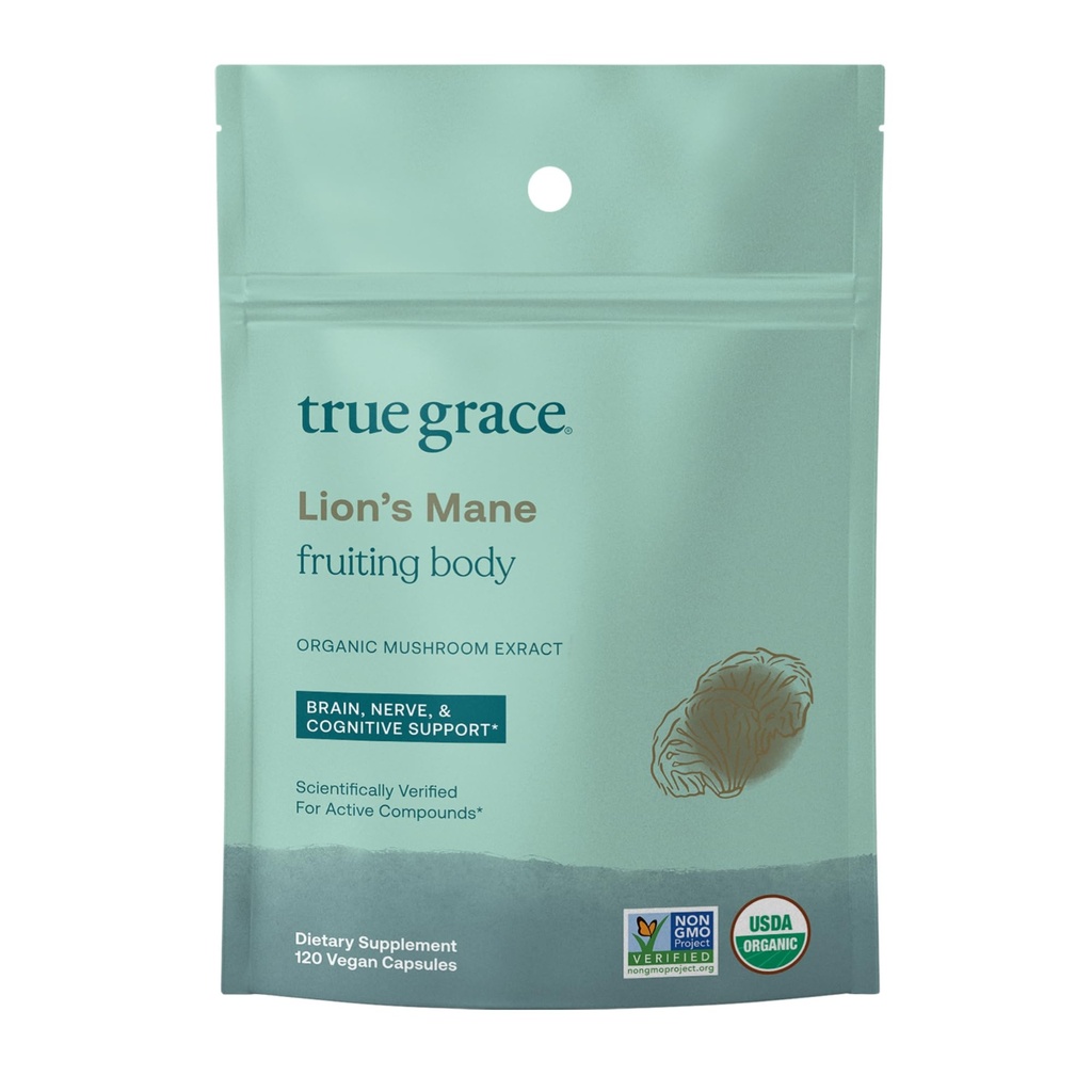 Skutočná Grace Huba Leva Mane Mozog, Nerve & Cognitive Podpora - 120 Počet Kapsule - Organické