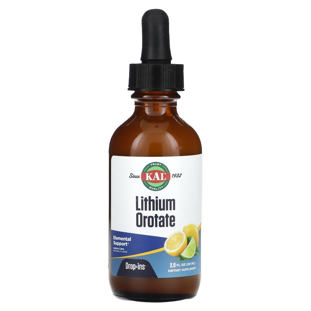 Lítium kvapky orotátu, citrónová vápno, 2 fl oz (59 ml), KAL