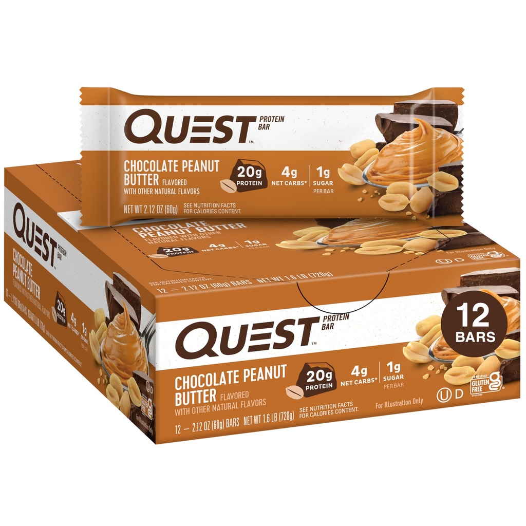 Quest Nutrition Čokoláda Arašidové maslo Bary, 20g Bielkoviny, 1g Cukor, 4g Net Carb, bez lepku, Keto Friendly, 12