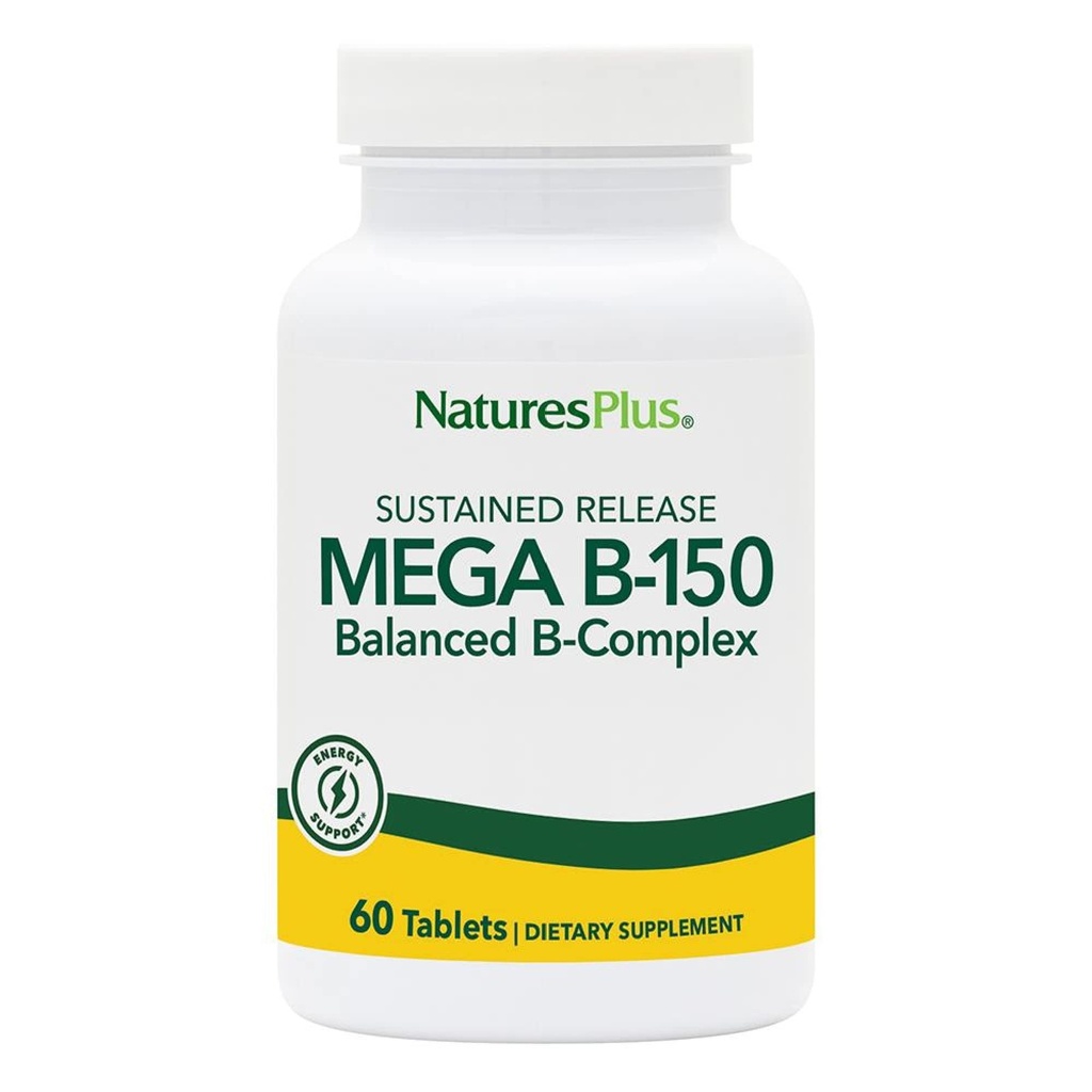 Príroda Plus Mega B150 Complex, Trvalé uvoľnenie - 60 Vegetariánske tablety - Maximum Potency B Complex Vitamín Supplement - Gluten-free - 60 Servisov