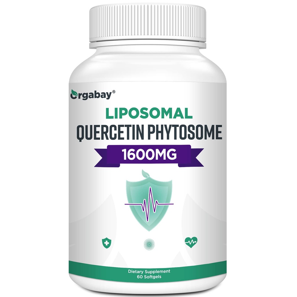 Orgabay Lipozomal Quercetin Phytozome 1600 mg,Hypromelain 200 mg,Zinc 30 mg,Vitamin C Turmeric 40 mg,Highest Absorbtion,Quercetin Complex, 60 Softgels