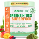 GOBIOTIX Super Greens and Reds Powder - Red and Green Superfood - Probiotic Supplement - Digestive Enzymes and Beet Root Powder - Organic Whole Foods Dietary Supplement (Mango, 1 balenie)