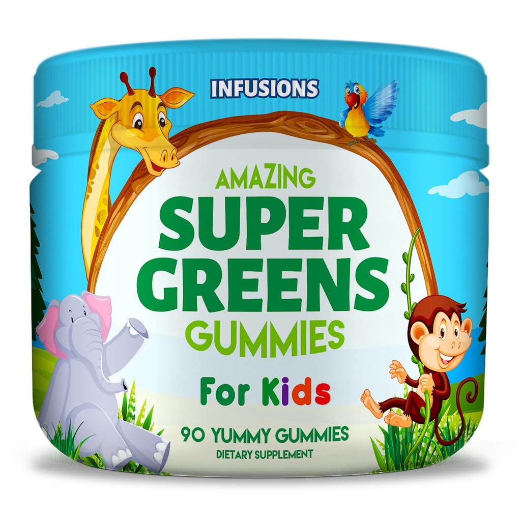 Infúzie Super Zelené Gummy pre deti 90 Gróf Superfood Booster mäkké a lahodné 8 Výkonné zmesy Vegan Friendly Gluten Free & Non-GMO