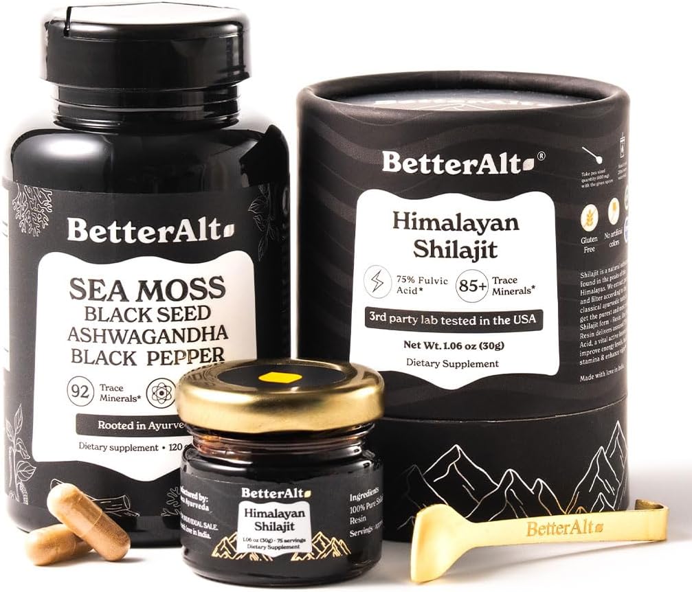 Lepšie Alt Shilajit Resin 30 gm & Sea Moss Capsules Energy Duo