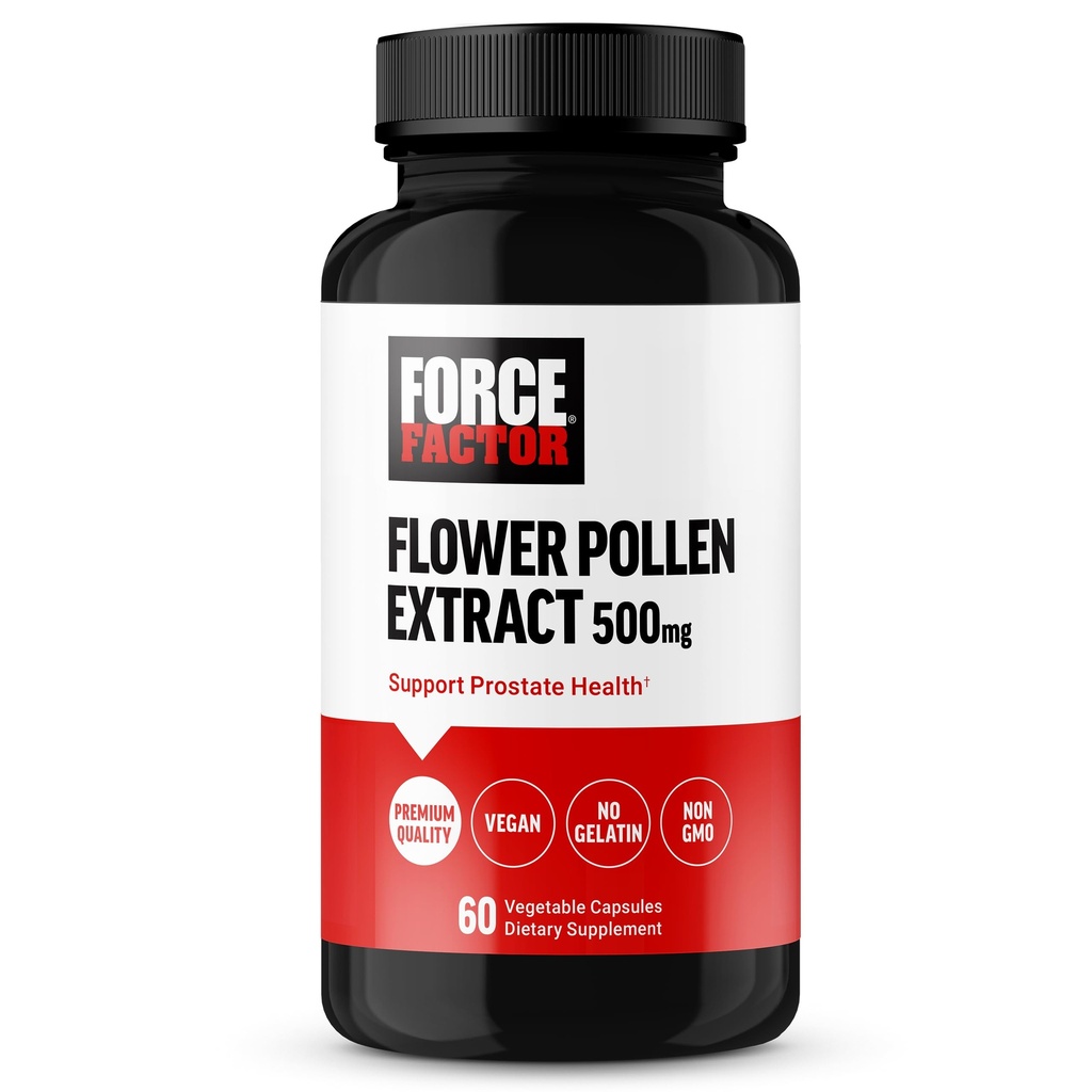 FORCE FACTOR Kvetina Pollen Prostate Support Supplement for Muži Zdravie, Prostate Health Supplement, 500mg Kvetina Pollen Kapsule, Vegan, Žiadna želatína, Non-GMO, 60 Kapsule