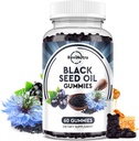 Black Seed Oil Gummies-Organic Cold lisovaný Nigella Sativa Black Seed Oil s medom, vitamín B6, C, D3, Turmerica, granátové jablko, Podporná imunita, Zažívanie, Mozog funkcie, vlasy & koža-60 Gummy