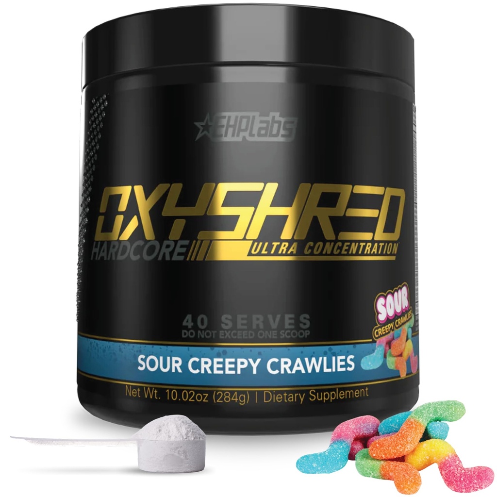 EHP Labs OxyShred Hardcore Super dávkovaný prášok pred cvičením - prášok pred cvičením s L-glutamínom a acetylom L-karnitín, energetický nápoj - 275 mg kofeínu - kyslé krevety, 40 porcií