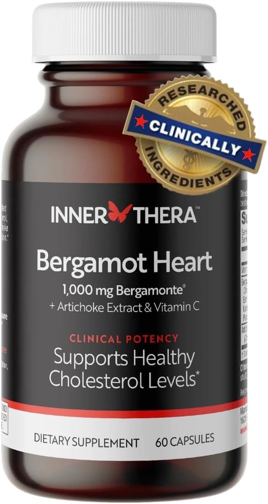 Bergamot Heart - 1000mg Certified Citrus Bergamot - Extra sila Polyfenoly - Kardiológ Vývoj a klinicky preukázané - Bergamot Supplement for High Cholesterol & Heart Health