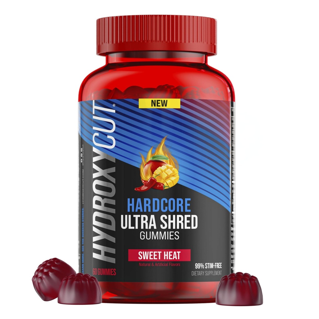 Hydroxycut Hardcore Ultra Shred Gummies, Sladké teplo - 99% Bez stimulantov - Obsahuje kapsaicín & B vitamíny - pre ženy a mužov
