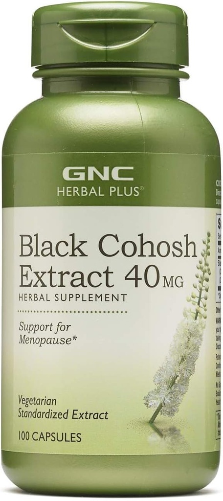 GNC bylinné Plus Black Cohosh extrakt 40mg doplnok, vegetarián, podpora pre menopauzu, 100 slúži