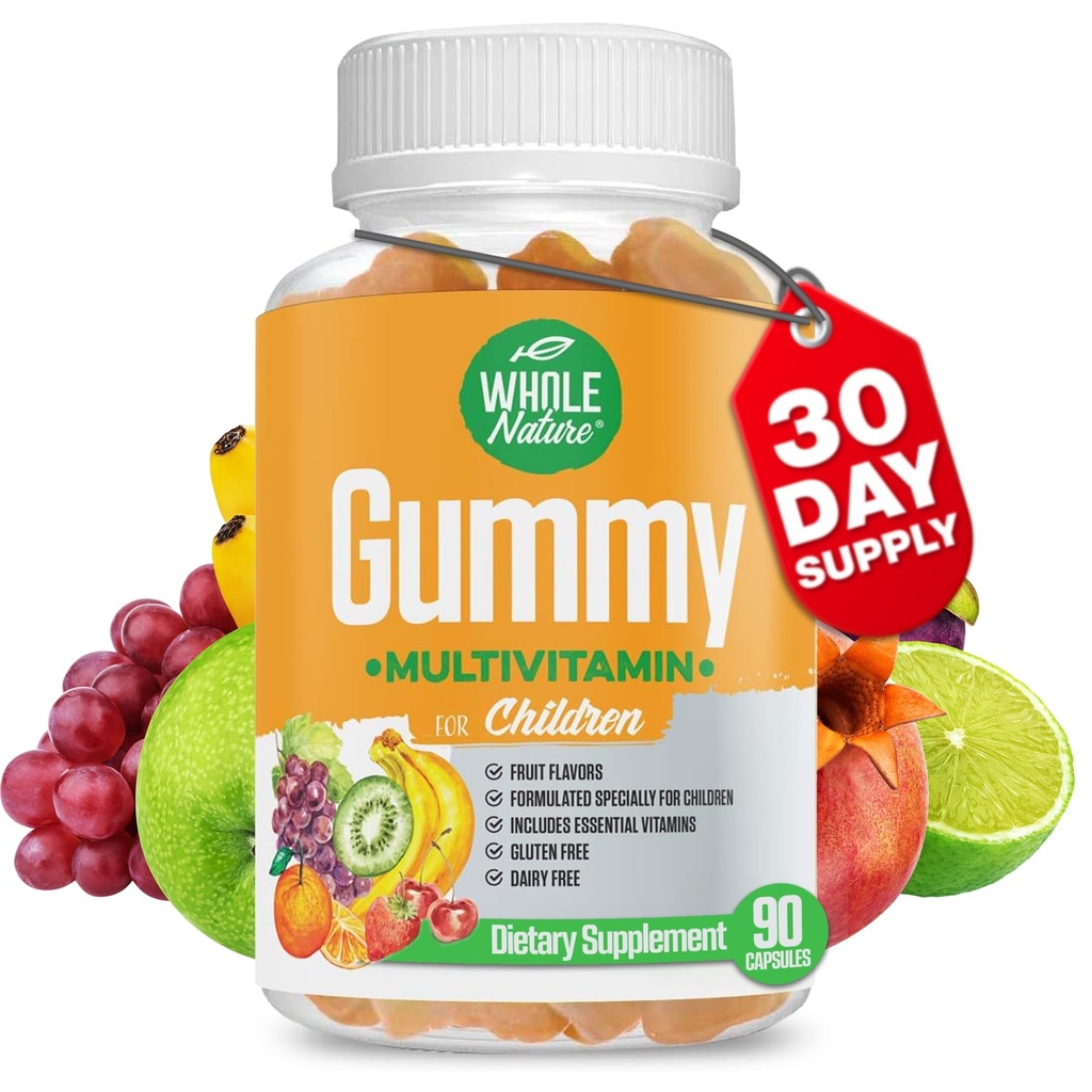 Deti Gummy Multivitamín - Kompletné denné Essentials Deti Vitamíny a minerály pre celkovú wellness, 90 Gummies. Ovocná príchuť, bez umelého cukru, bez mliečnych výrobkov a lepidla
