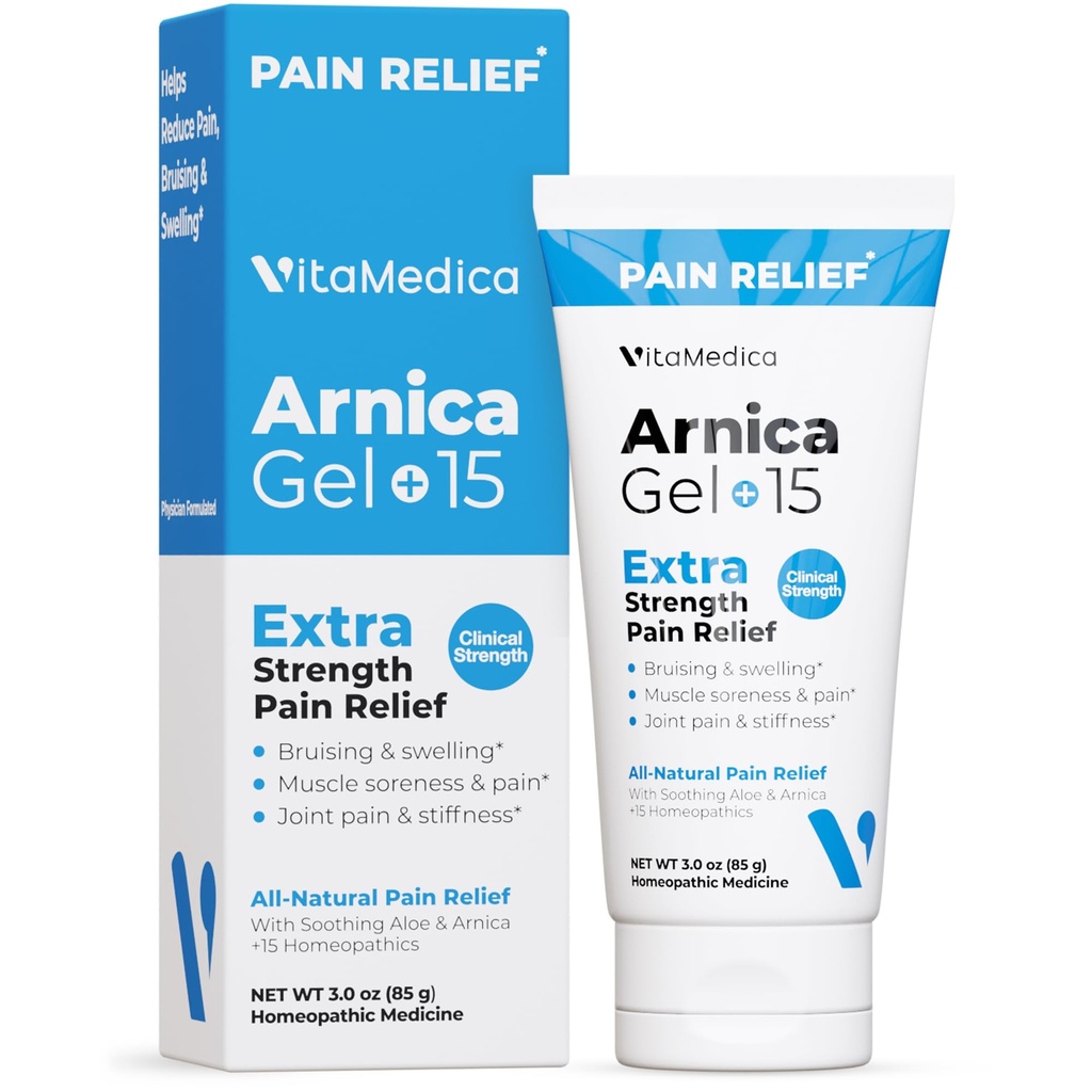 VitaMedica Arnica Gel Plus 15 liečiace rastlinné zlúčeniny, extra sila Formulácia pre podliatiny, opuchy, bolesti kĺbov, svalová bolesť a stuhnutosť, všetko-prírodné, rastlina-založené úľava od bolesti