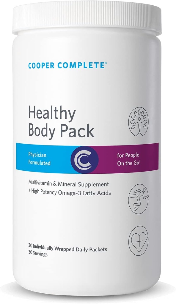 Cooper Kompletné - zdravé telové balenie - denný vitamínový balík s multivitamínom a rybím olejom Omega-3 - 30 balíčkov na fľašu. Balenie po 3