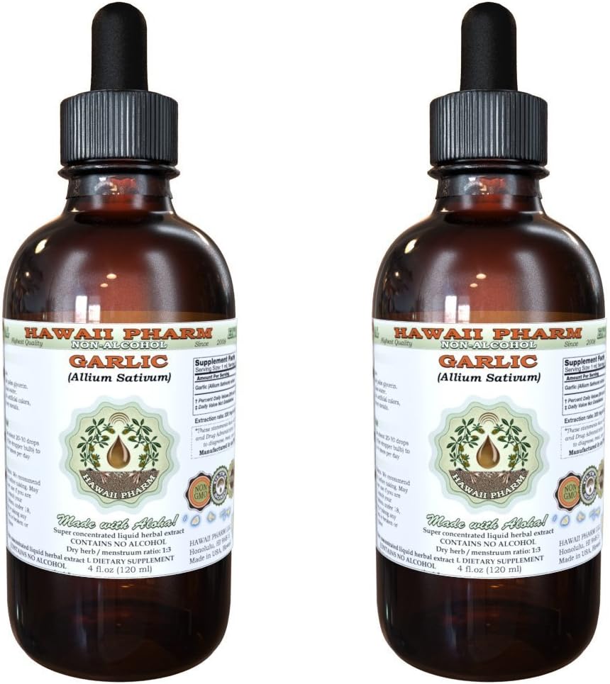 Cesnak bez obsahu alkoholu Tekutý extrakt, organický cesnak (Allium sativum) sušený prášok glycerit Hawaii Pharm prírodný bylinný doplnok 2x2 oz