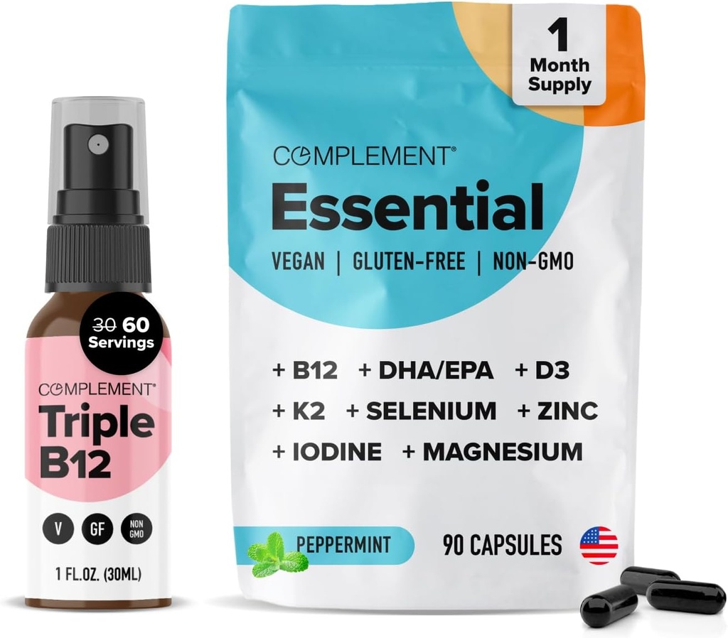 Komplement Essential Vegan Multivitamín a Triple B12 Spray Bundle 