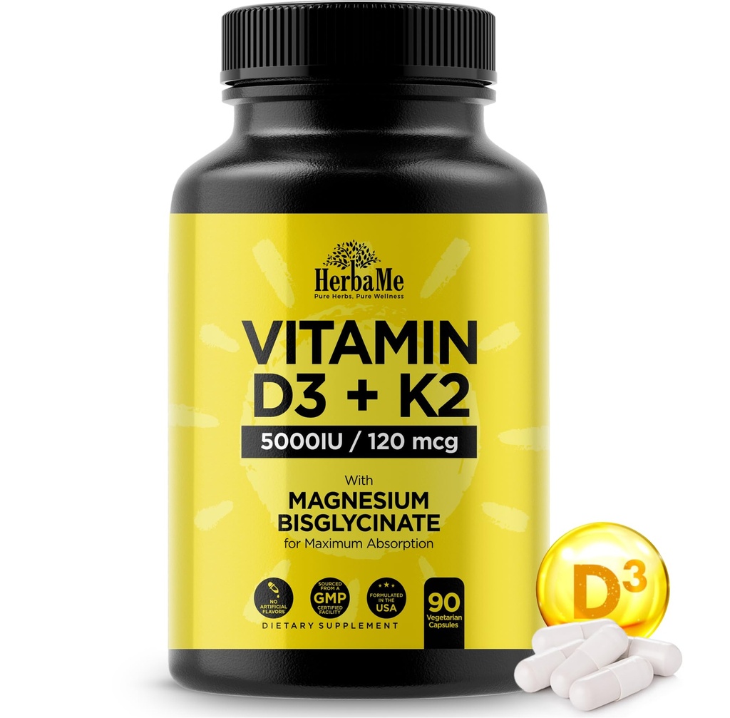 Vitamín D3 5000 IU + K2 s horčíkom bisglycinát pre Max Absorbciu 