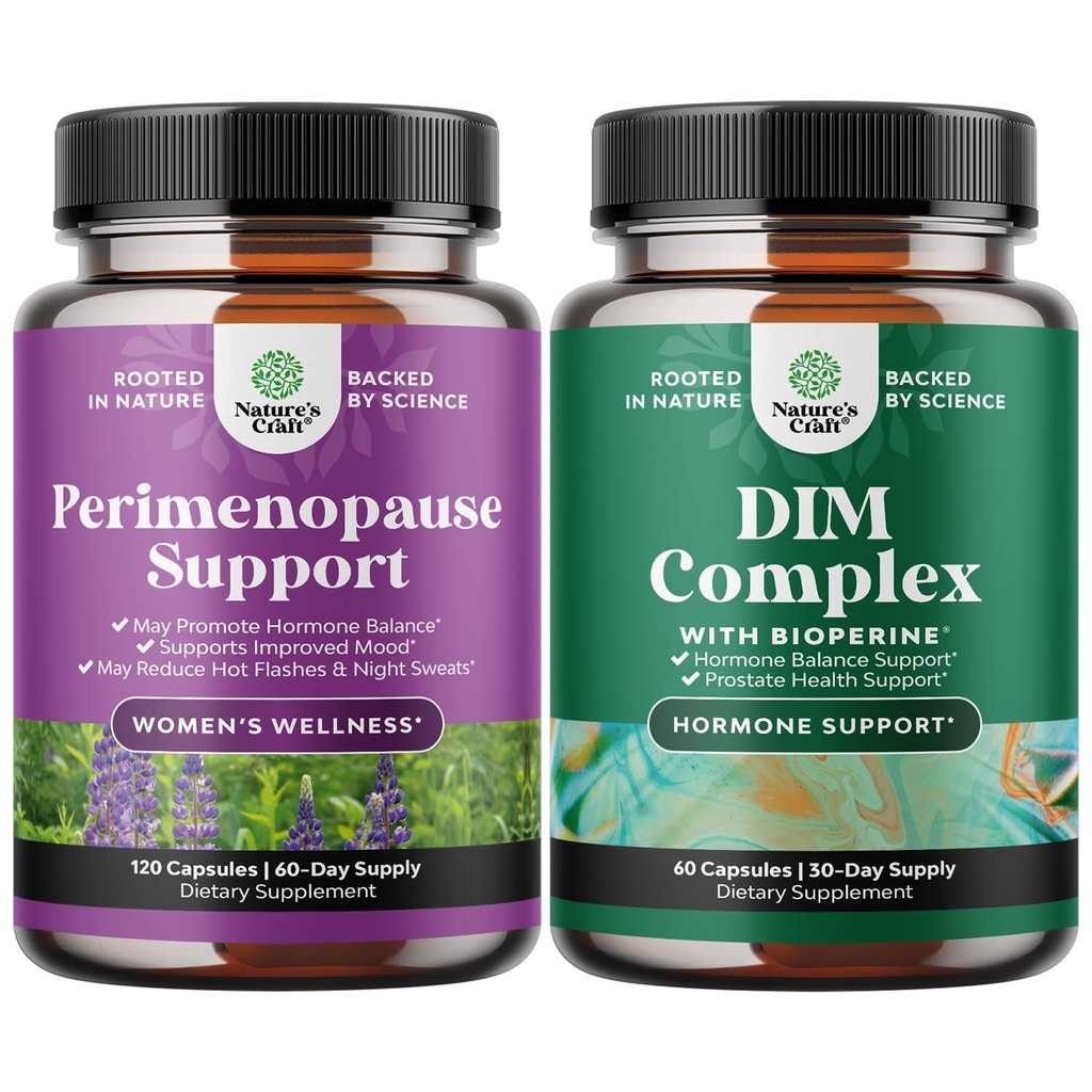 Bundle of Complete Perimenopauza Supplement for Women with Maca Root Vitex Berry & Black Cohosh and Pure DIM Supplement with Bioperine - Diindolylmetán Testosterón Complex with Brokolica Florets