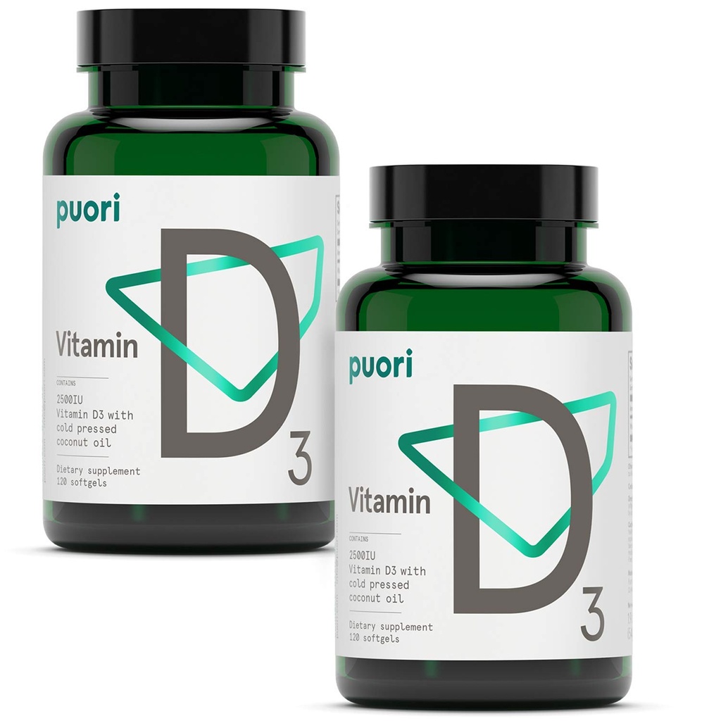 Puori Vitamín D3 Softgels, 2500 IU (62,5 μg) - Rýchle Absorbovanie vitamín D3 doplnky pre podporu imunitného systému, zdravie kostí a zdravé svalové funkcie - non-GMO a bez lepidla - 240 Počet