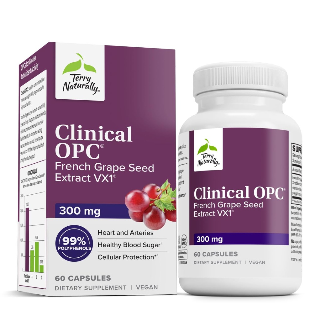 Terry Prirodzene klinická OPC - Kardiovaskulárna podpora zdravia a zaostrenia - Dietary Supplement with Grape Seed Extract & Suncer Lecithin - Immune Suplement - 300 mg, 60 Softgels
