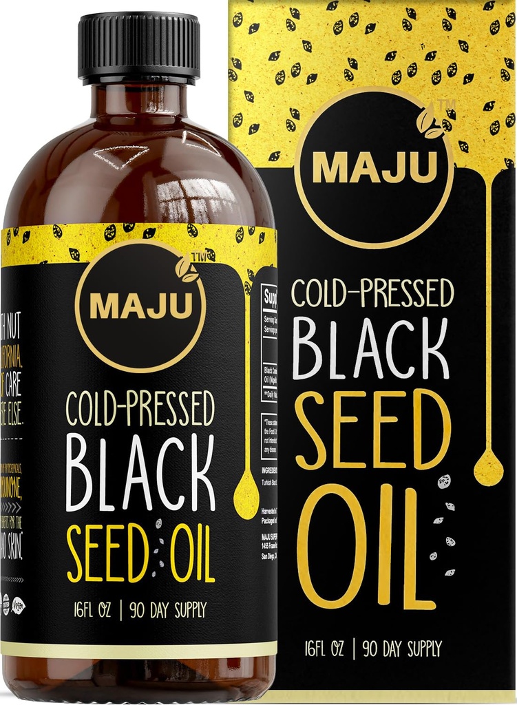 Čierny olej zo semien maju 16oz: 3X Thymochinón, lisovaný za studena, 100% turecký čierny cumin Nigella Sativa Seed Oil (lepší ako organický), Non-GMO, 100% tekutý čistý olej z čiernych semien, Sklenená fľaša
