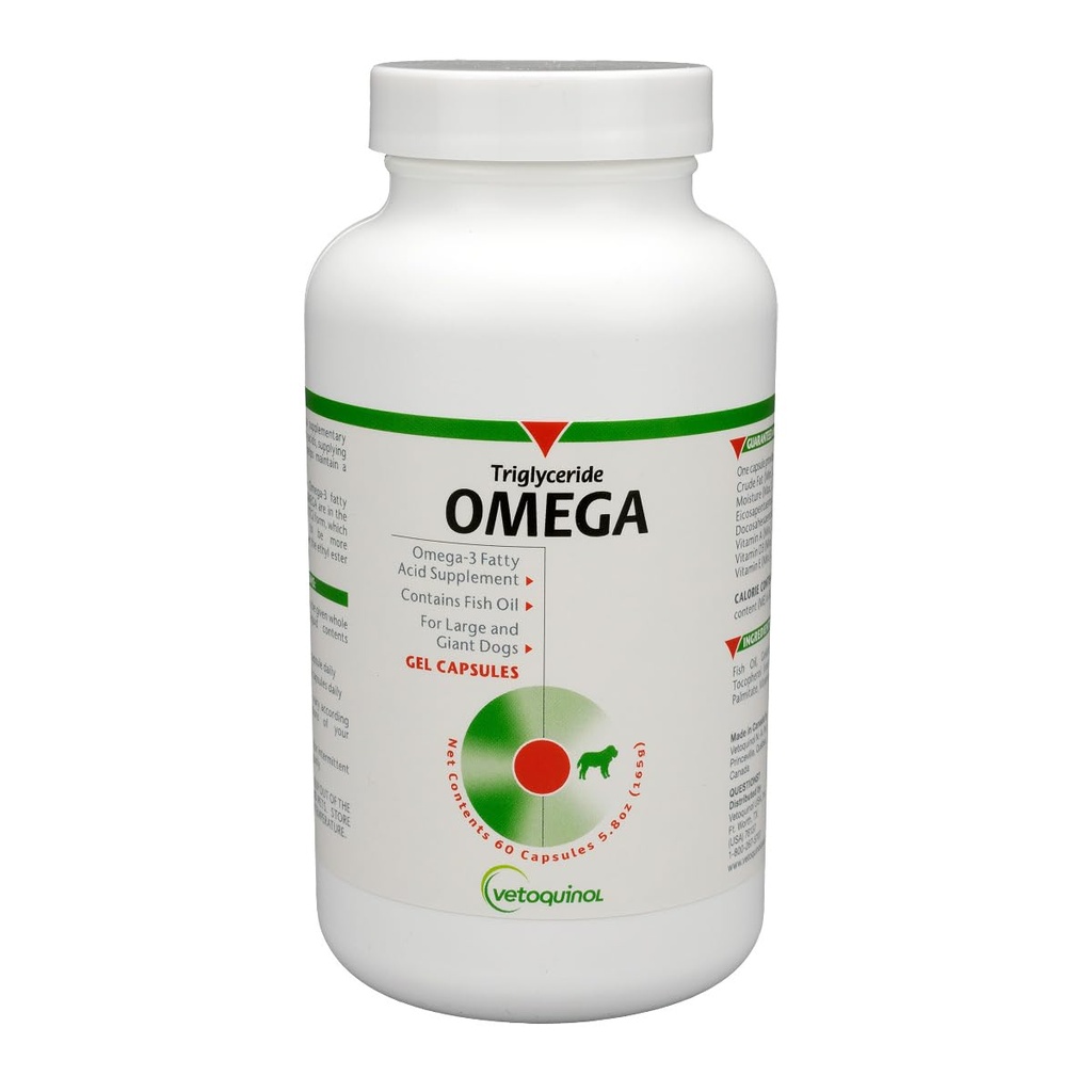 Vetochinol triglycerid Omega 3 doplnok pre veľké psy, pes rybí olej doplnok s EPA a DHA, podporuje kožu, plášť, kĺb, a imunitné zdravie, Omega 3 rybí olej pre psy 60lbs alebo viac, 60ct