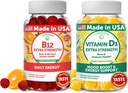 Lunakai vitamín B12 a vitamín D3 Gummy Bundle - 3000 mcg B12 a 25 mcg 1000 UI VIT D3 - bezlepkové, bez kukuričné sirupy, organické, bez GMO, bez želatíny na rastlinnej báze