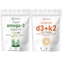 Micro Ingrediencie Vitamín D3 5,000iu + K2 100mcg Softgels & Vegan Omega 3 Algae Oil Supplement Bundle 2 Pack 