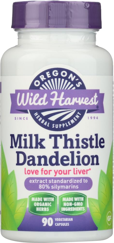 Oregon's Wild Harvest Milk Thitle Dandelion - extrakt Štandardizovaný na 80% Silymarins (90 kapsúl)