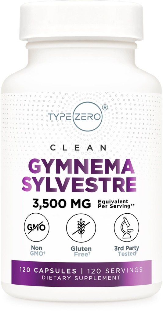 Typ Zero Clean Gymnema Sylvestre Kapsule (120 Servings, 3500 MG ekvivalent Per Serving) - Non-GMO, Gluten Free