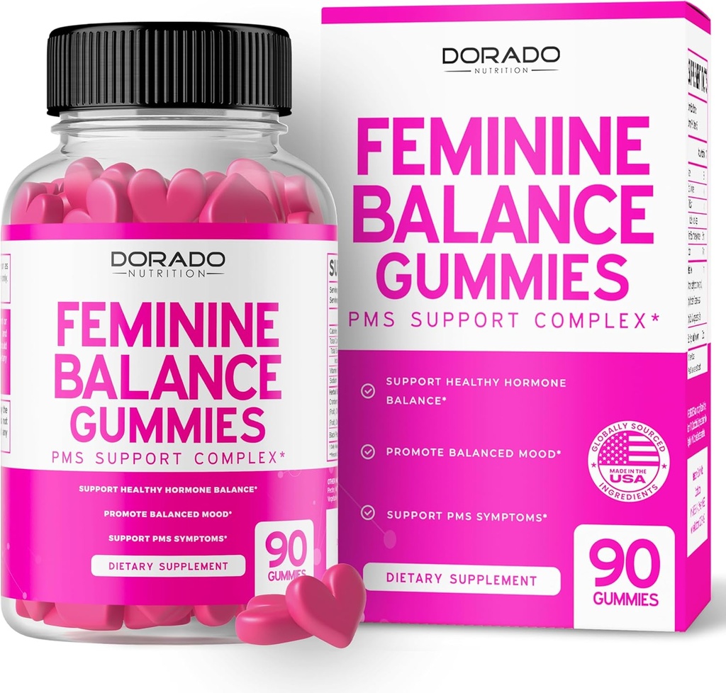 Feminine Balance for Women Gummies & PMS Gummies (90 gróf) - Natural Feminine Balance for Women - Cramps, Bloating, Mood Swings, Hot Flashs - Formulated with Cranberry, Dong Quai & Chasteberry