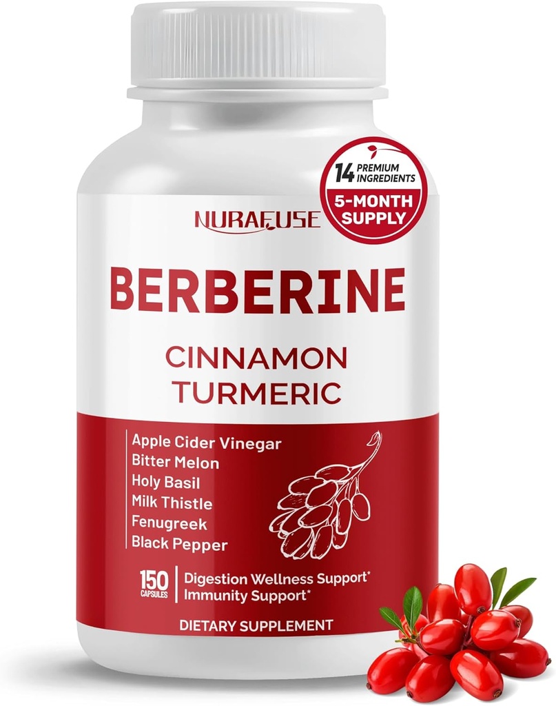 Berberine 14-in-1 Supplement with Ceylon škorica Jablko Cider Ocot kurkuma horký Melon Holy Basil Milk Thitle Fenugreek Gymnema Banaba - Made in The USA