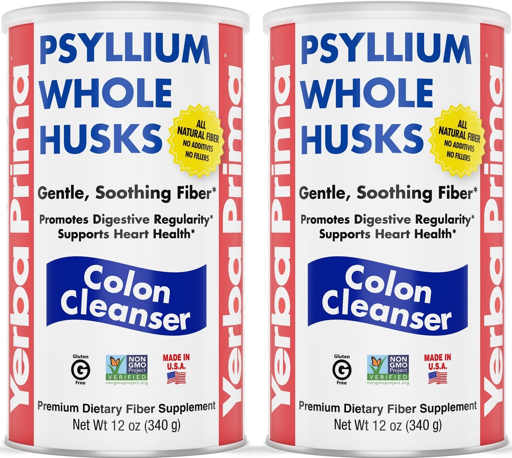 Yerba Prima Psillium Whole Husks, Colon Cleanser 12 oz (Stock of 2) - All Natural Dietary Fiber, Pure Premium Psyllium, Lab-Tested Non-GMO, Gluten-Free Fiber, Made in The USA