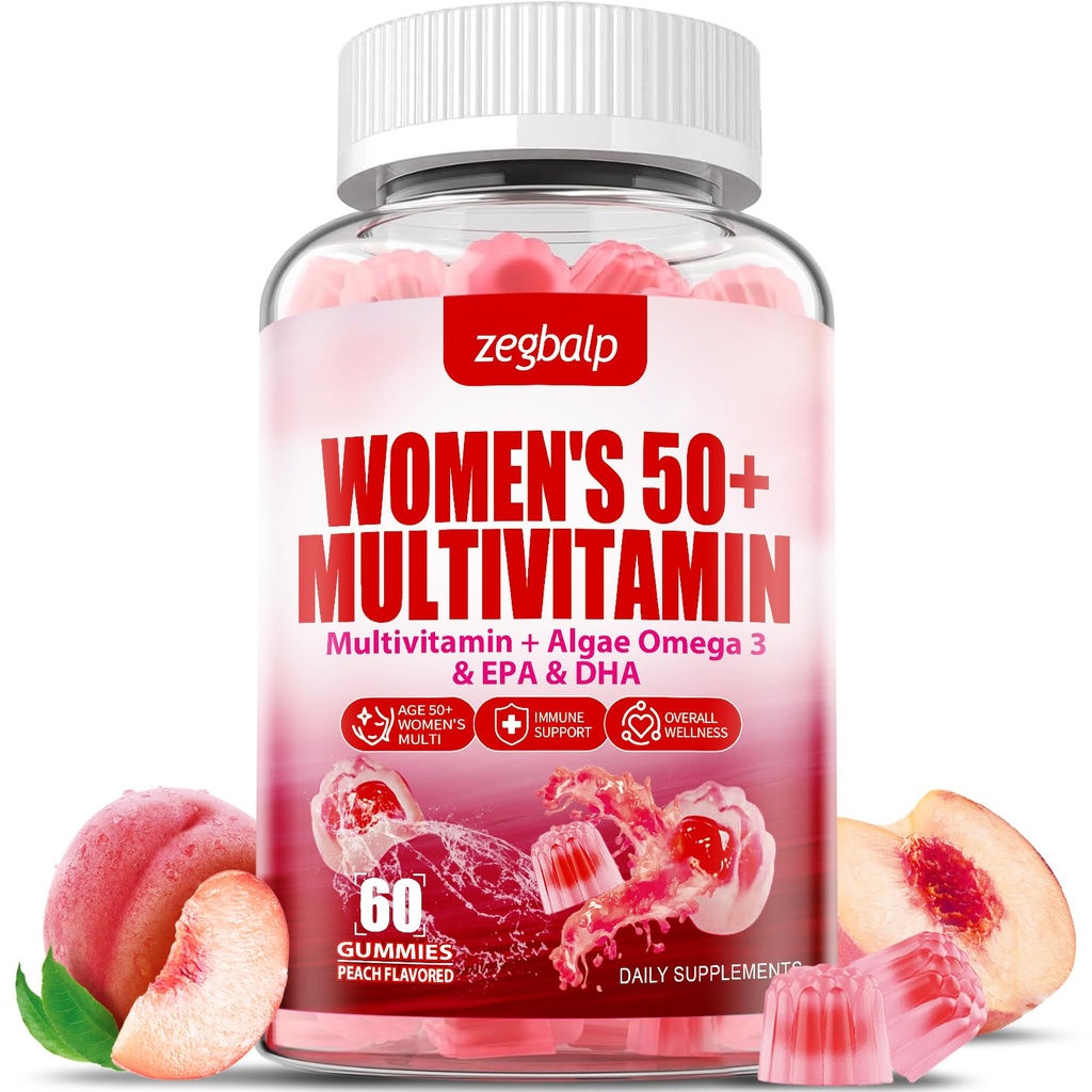 Ženy bez cukru Multivitamín 50 Plus Gumičky s vápnikom, horčíkom, zinkom, vitamínom A, C, D3, E, K2, B komplex, folát, biotín - Multivitamíny a minerály pre pokožku, Energia, Imunitná podpora