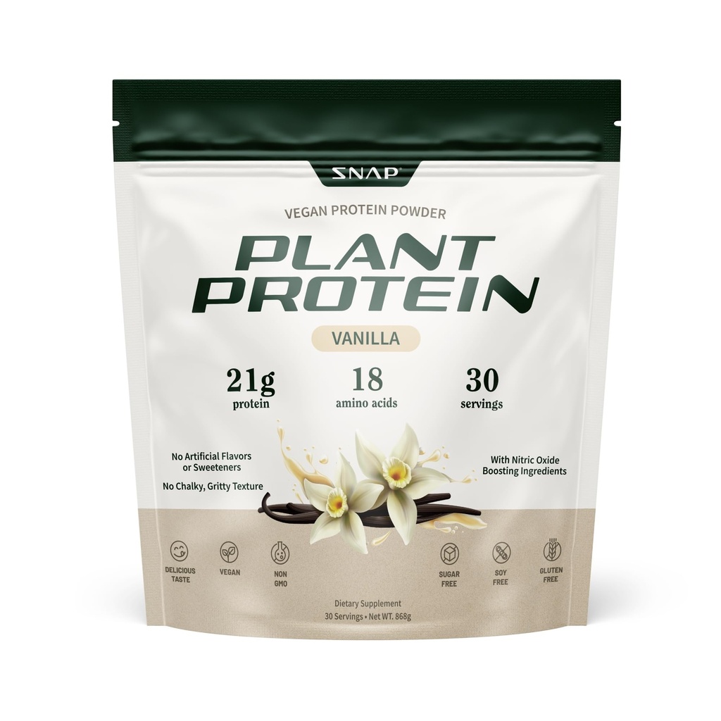 Snap Doplnky Organic Plant Based Vegan Protein Powder Nitric Oxide Beaning Protein Powder, Vanilla Bean, BCAA Amino Acid for Muscle Growth, Performance & Recovery - 30 Servings (Vanilla)