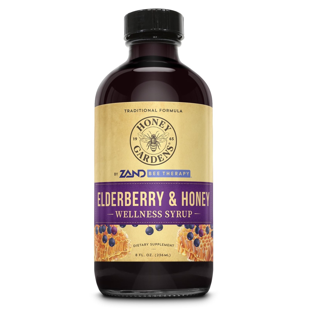 Medové záhrady Staršie plody a med Immune Sirup - Čierne bazy sirup pre dospelých a deti, prírodné hrdlo obrany Wellness Supplement with Propolis & Organic Apple Cider Vinegar - 8 Fl Oz