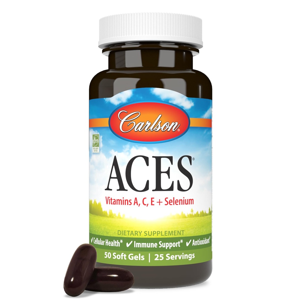 Carlson - ACES, vitamíny A, C, E + selén, bunkové zdravie a imunitná podpora, antioxidant, 50 softgelov