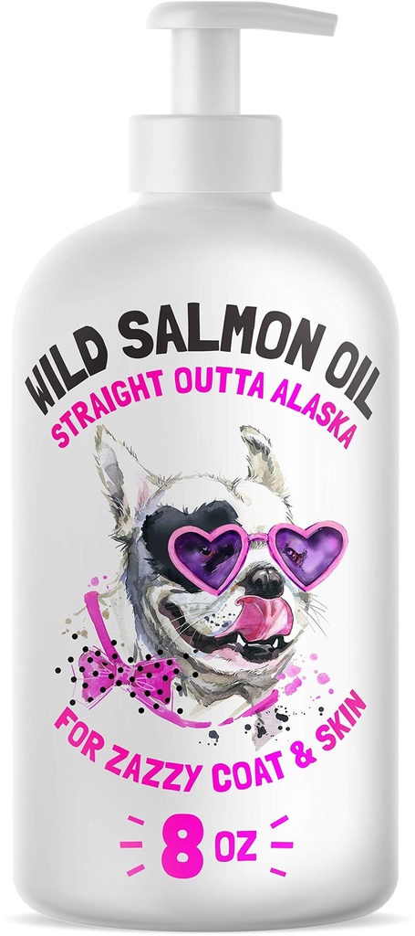 Wild Aljašský lososový olej pre psy a mačky - Pure Fish Omega 3 6 9 Liquid EPA DHA Mastné kyseliny - Skin & Coat Supplement - Podpora Spoločné funkcie, mozog, oči, immune & Heart Health - Made in USA 8 oz