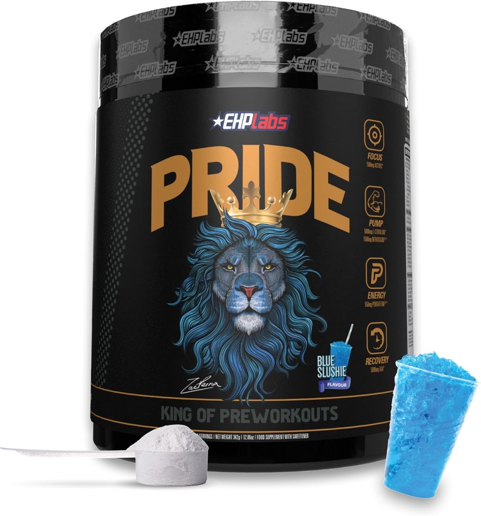 EHP Labs Pride Pre Workout Powder Energy Supplement - Sugar Free Preworkout pre mužov a ženy, Energy Powder Boost Drink s BCAA - 280 mg kofeínu - Blue Slushie (40 Servings)