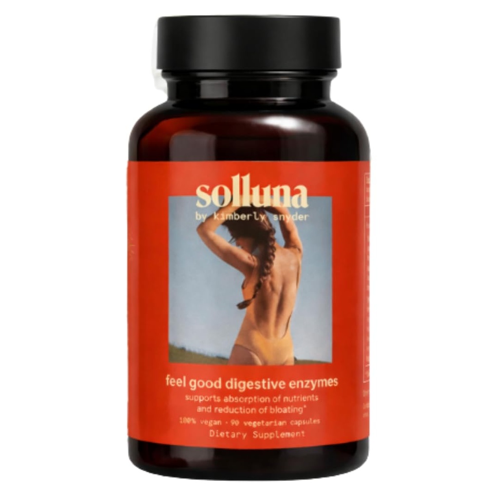 Solluna by Kimberly Snyder Digestive Enzymes Lipase, Amylase, Protease, Alpha-Galactozidáza, Cellulase for Digestive Health, Nutrient Absorbtion, Bolesť žalúdka, Gas & Bloating (90CT) Vegan & Non-GMO