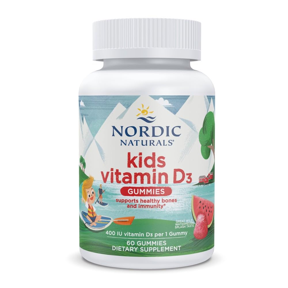 Nordic Naturals Vitamín D3 Gummies Kids, Wild Watermelon Splash - 60 Gummies - 400 IU Vitamín D3 - Bone Health, Healthy Imunity - Non-GMO, Vegetarian - 60 Servings