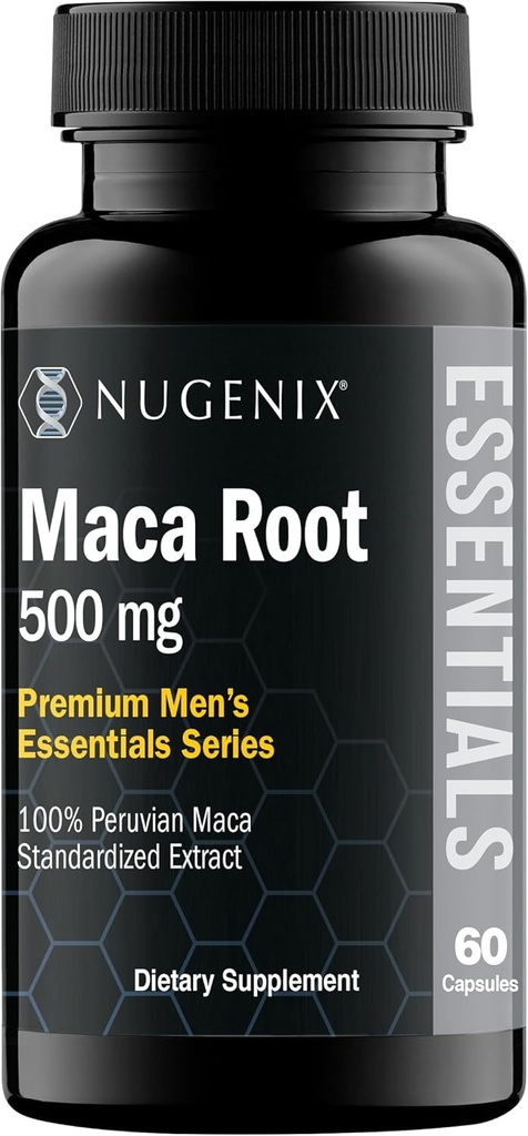 Nugenix Essentials Maca Root Powder Kapsule - 100% Peruvian Maca Extract, Peruvian Ginseng, MacaPrime - 60 Gróf