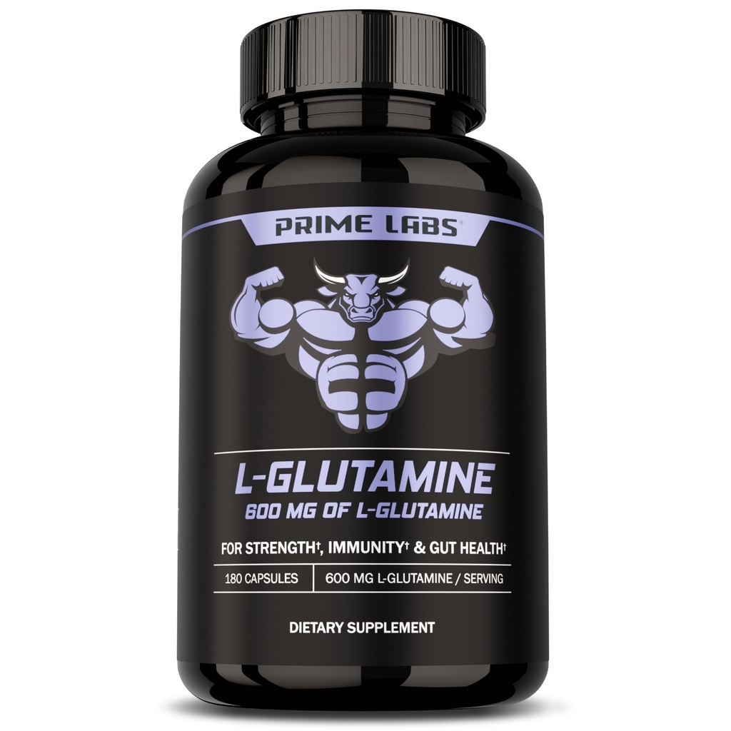Prime Labs L glutamín Kapsule 600 mg - Podporuje silu, svalové zotavenie, imunita, & Gut zdravie - Aminokyseliny doplnok - pre mužov a ženy