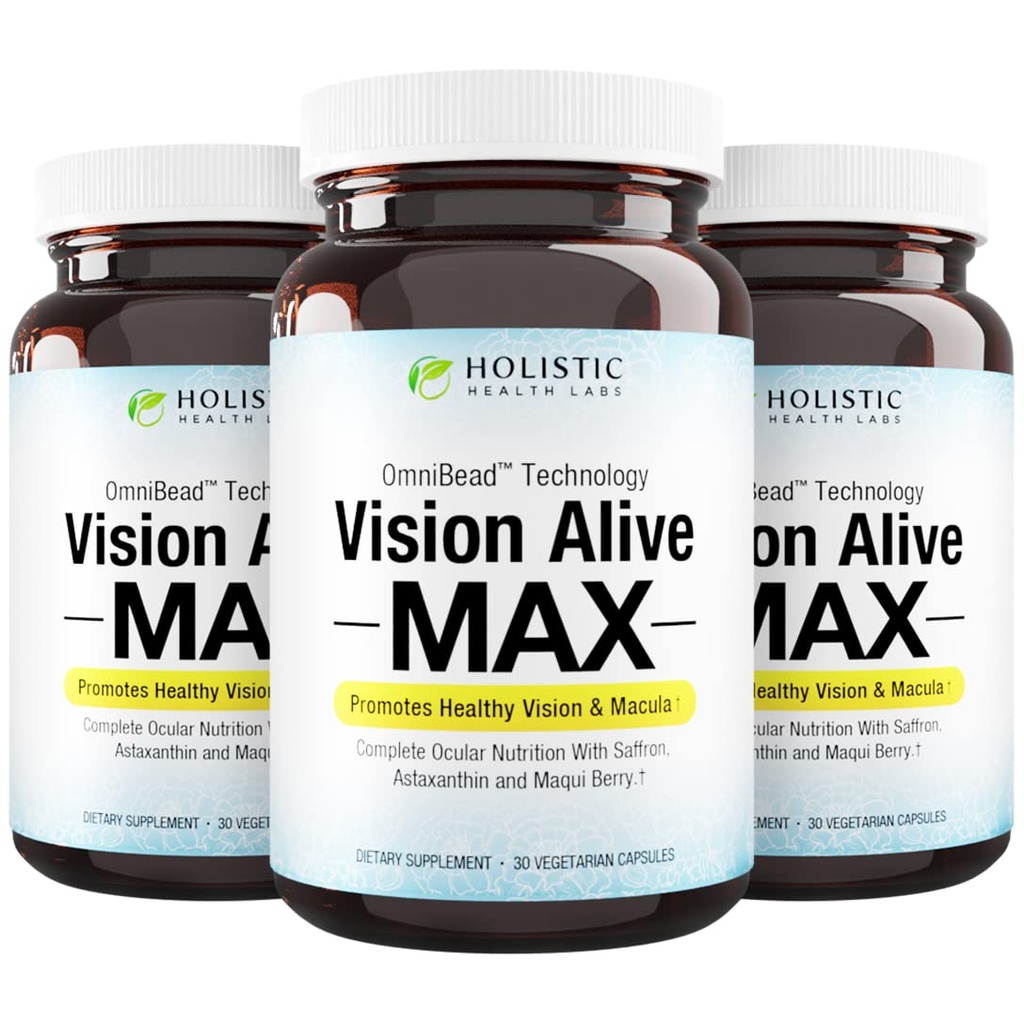 Holististical Health Labs Vision Alive Max with 8 Natural Ingredients Lutemax® 2020, Čučoriedky, čučoriedky, c3g from Black Currant, Maqui Berry, Saffron, and Astaxantin (30 počet (Pack of 3))