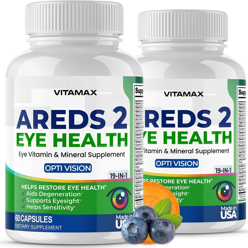 AREDS 2 Očné vitamíny - luteín, zeaxantín, čučoriedky, astaxantín Minerálne videnie doplnok - podporuje kmene očí, suché oči, tlak, a vízia zdravie - vyrobené v USA - 120ct
