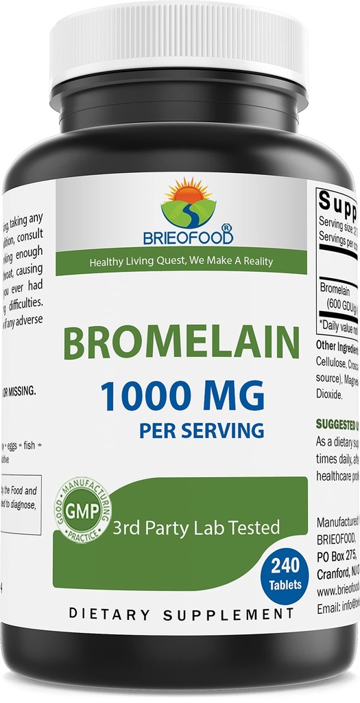 Brieofood Hypromelain 1000mg per Serving 240 Tablets - Proteolytic Digestive Enzyme - Podporuje zdravé trávenie, Spoločné zdravie, živina Absorpcia