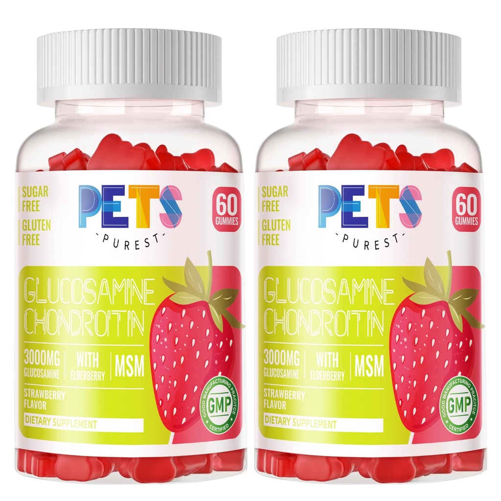 Domáce zvieratá Čistá Glukozamín Chondroitín Gummy s extra silou MSM a bazy - Spoločná podpora, Antioxidant Immune Suplement for Adult for Adults, Men & Women.