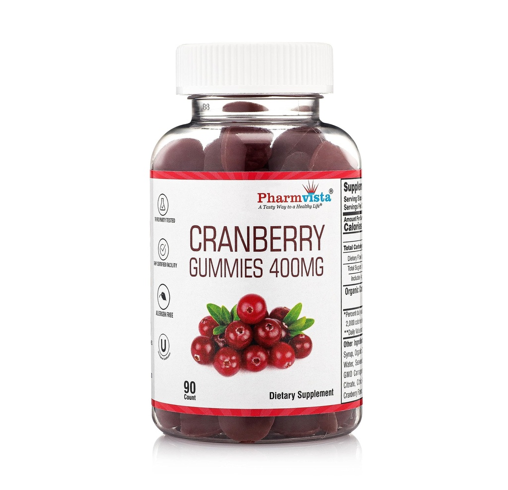 Cranberry Gummies pre deti a dospelých 400mg-Gluten Free Allergen Nutrient Rich Vegan Supplement -Cranberry Chews-90 Počet