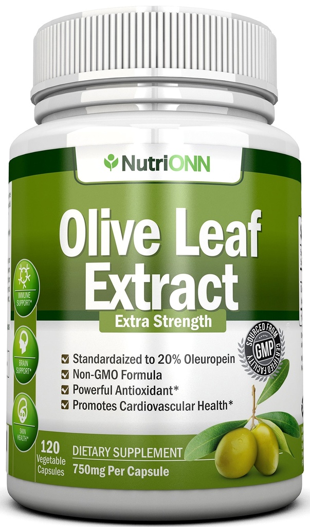 Olive Leaf Extract - 750 Mg - 120 Kapsule - Extra sila - 20% Oleuropein - Non-GMO Formula - Premium kvalita z čistých olivových listov - Výkonný Antioxidant - Skvelé pre srdce, kožu a mozog