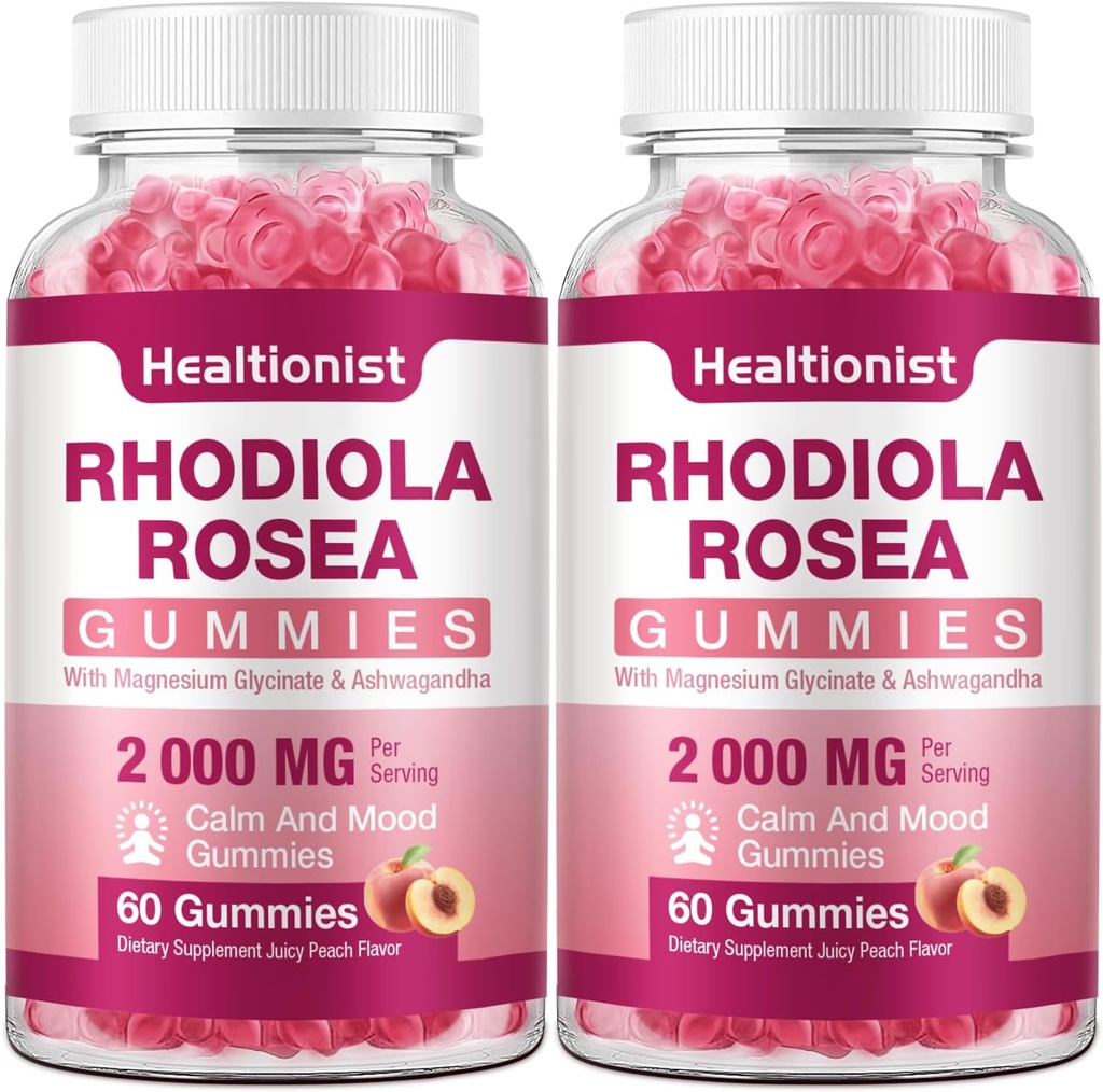 2 balenia bez cukru Rhodiola Rosea Gummies Adaptogénne Rhodiola Rosea Supplement & Cortisol Blocker for Performance, Stamina, Mood & Motivation - Non-GMO, 120 Vegan Chews